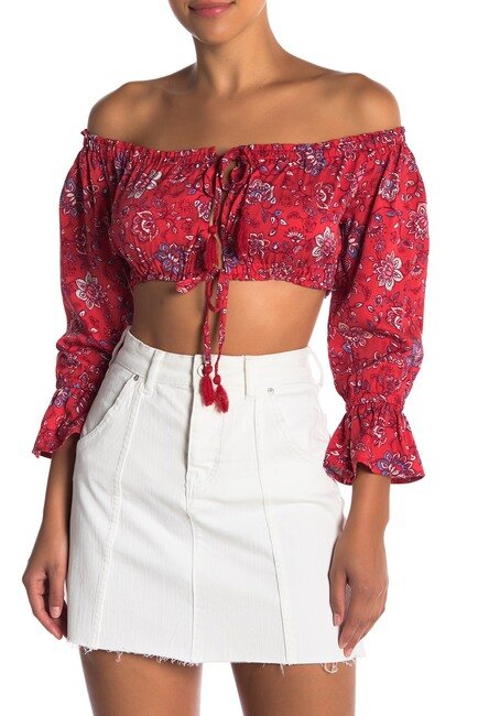 MinkPink Lucia Off-the-Shoulder Crop Top — CARY LANE